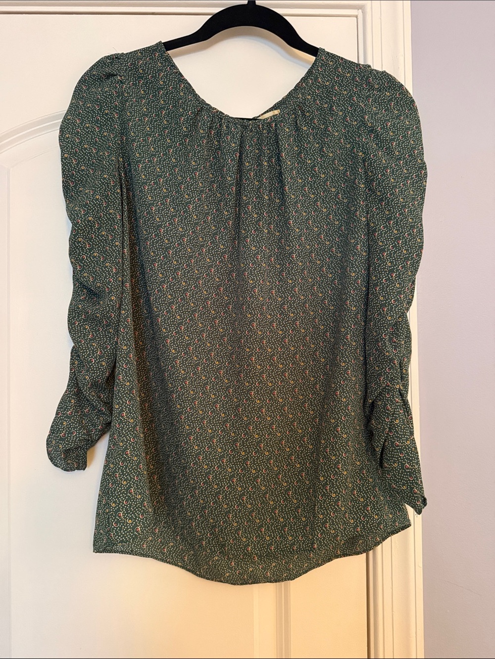 Max Studio Green Printed Long-Sleeve Peasant Blouse